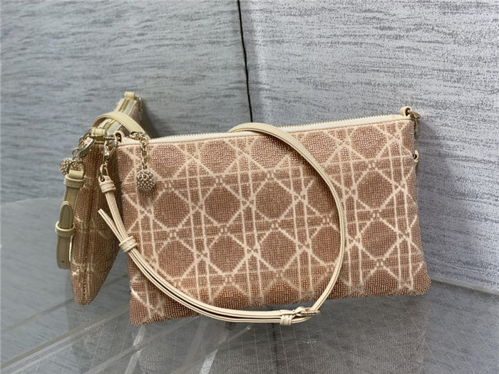 Dior DREAM POUCH Cannage Cotton with Micropearl Embroidery Beige High