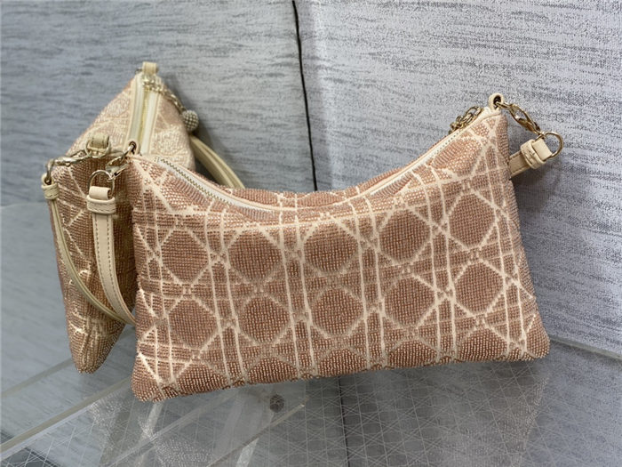 Dior DREAM POUCH Cannage Cotton with Micropearl Embroidery Beige High