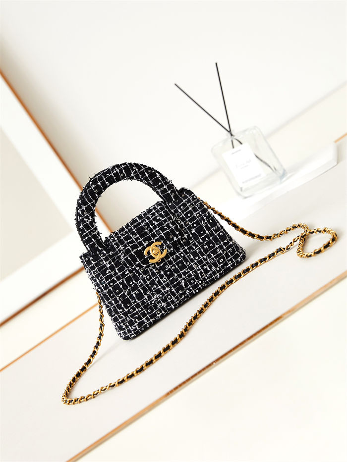 Chanel MINI SHOPPING BAG AS4416 Cotton Tweed & Gold-Tone Metal Black High