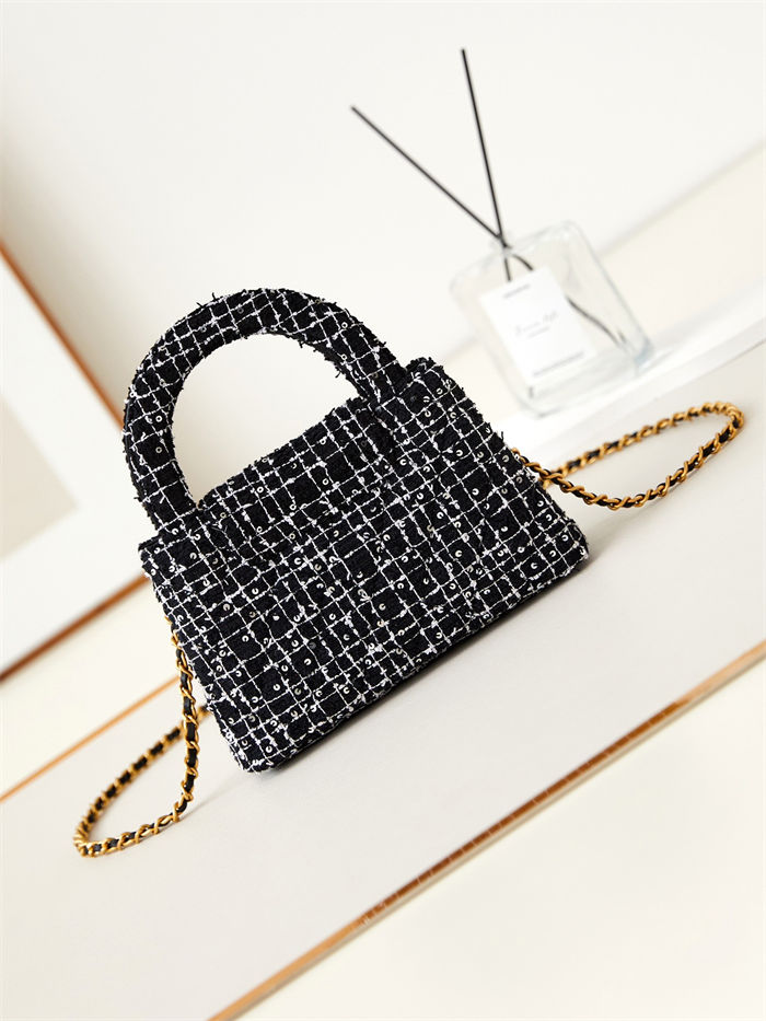 Chanel MINI SHOPPING BAG AS4416 Cotton Tweed & Gold-Tone Metal Black High