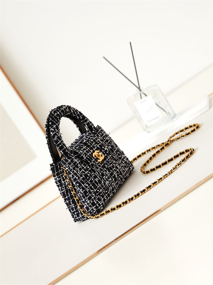 Chanel MINI SHOPPING BAG AS4416 Cotton Tweed & Gold-Tone Metal Black High