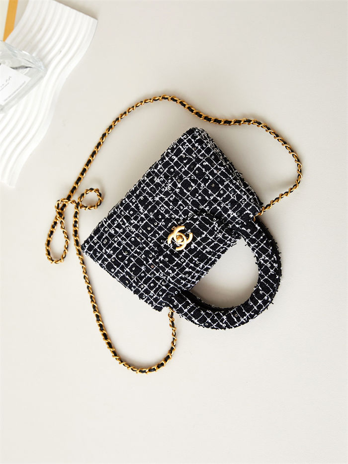 Chanel MINI SHOPPING BAG AS4416 Cotton Tweed & Gold-Tone Metal Black High