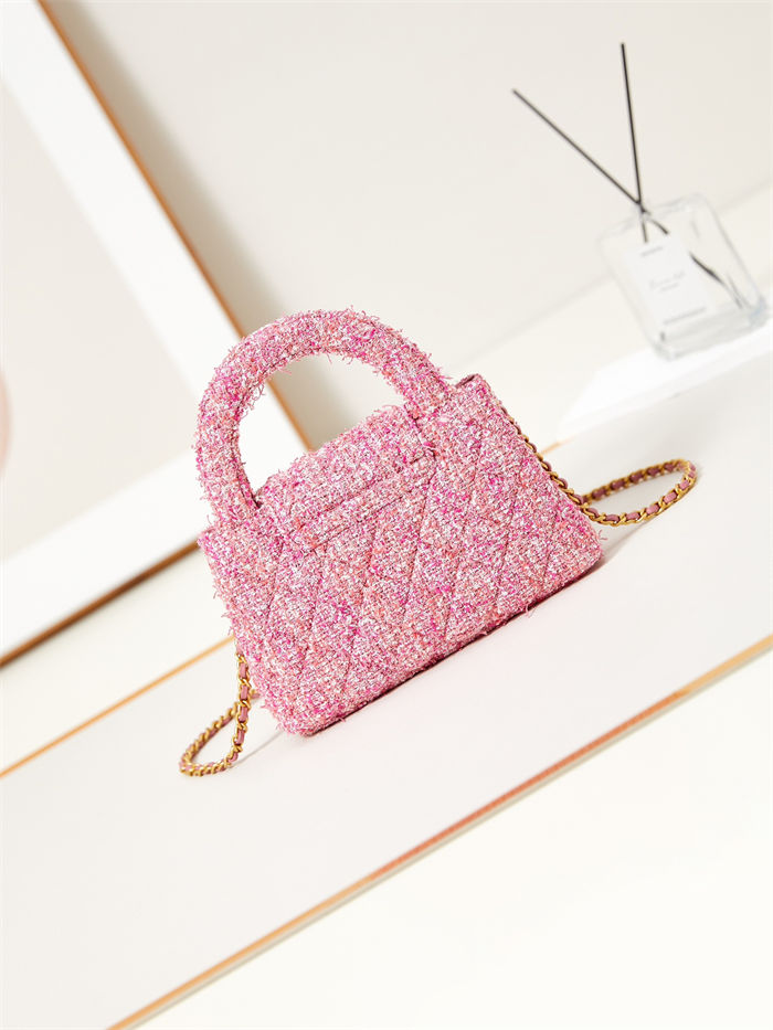 Chanel MINI SHOPPING BAG AS4416 Cotton Tweed & Gold-Tone Metal Pink High