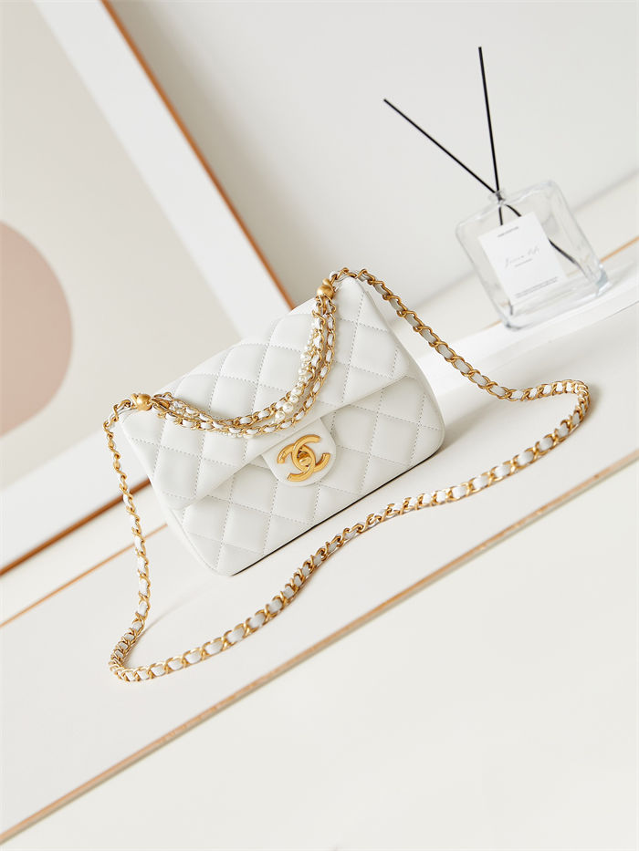 Chanel MINI FLAP BAG AS4384 Lambskin & Gold-Tone Metal White High