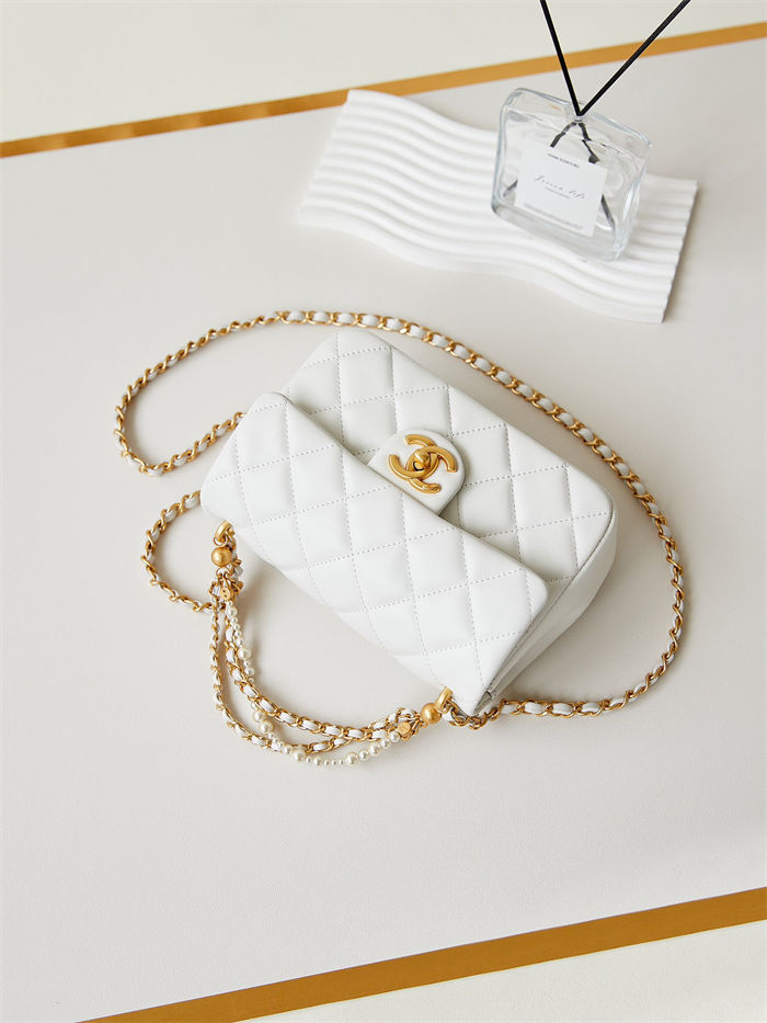 Chanel MINI FLAP BAG AS4384 Lambskin & Gold-Tone Metal White High