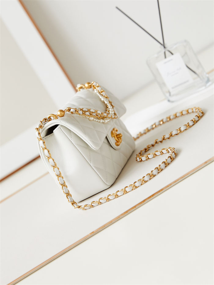 Chanel MINI FLAP BAG AS4384 Lambskin & Gold-Tone Metal White High