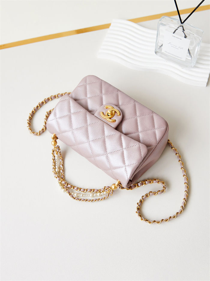 Chanel MINI FLAP BAG AS4384 Lambskin & Gold-Tone Metal Pink High