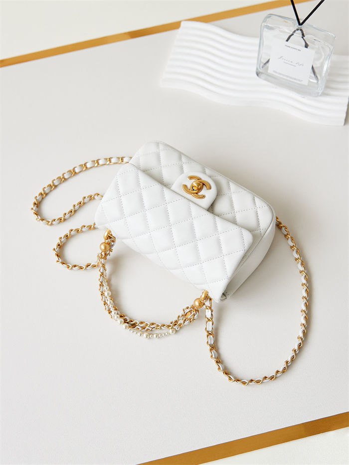 Chanel MINI FLAP BAG AS4385 Lambskin & Gold-Tone Metal White High