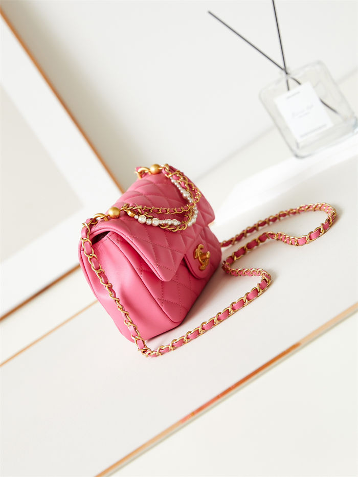 Chanel MINI FLAP BAG AS4385 Lambskin & Gold-Tone Metal Pink High