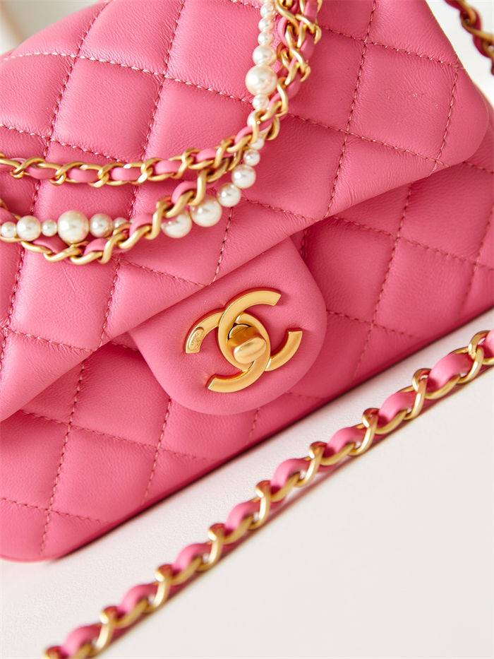 Chanel MINI FLAP BAG AS4385 Lambskin & Gold-Tone Metal Pink High