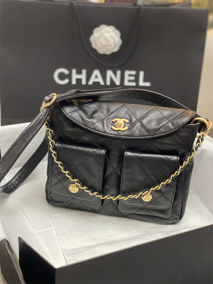 Chanel Hobo handbag AS4743 Shiny calfskin & gold-tone metal Black High