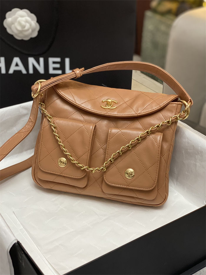 Chanel Hobo handbag AS4743 Shiny calfskin & gold-tone metal Caramel High