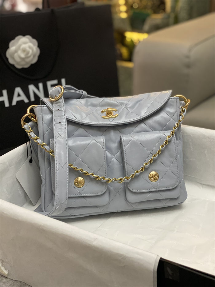 Chanel Hobo handbag AS4743 Shiny calfskin & gold-tone metal Blue High