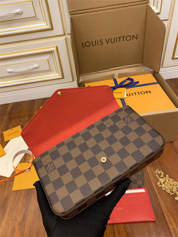 Louis Vuitton Felicie Pochette Chain Wallet Damier Ebene Canvas N63032 Top