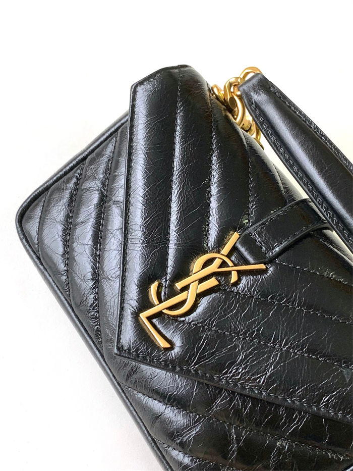 COLLEGE MINI CHAIN BAG IN SHINY CRACKLED LEATHER Black High