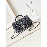 MINI FLAP BAG WITH TOP HANDLE AS2431 Cotton Tweed & Gold-Tone Metal Black A