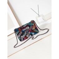 SMALL FLAP BAG AS4418 Sequins & Ruthenium-Finish Metal Multicolor A