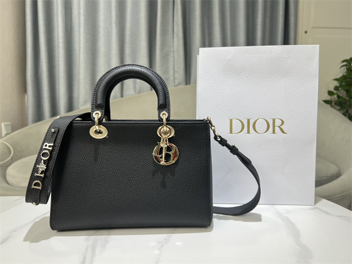 Lady D-Sire Medium My ABCDior Bag Bull Leather Black High