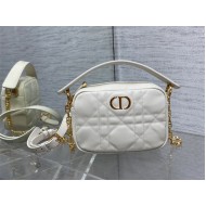 Small Dior Caro Top Handle Camera Bag Macrocannage Calfskin Latte High