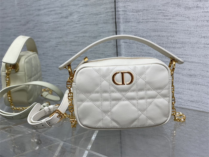 Small Dior Caro Top Handle Camera Bag Macrocannage Calfskin Latte High