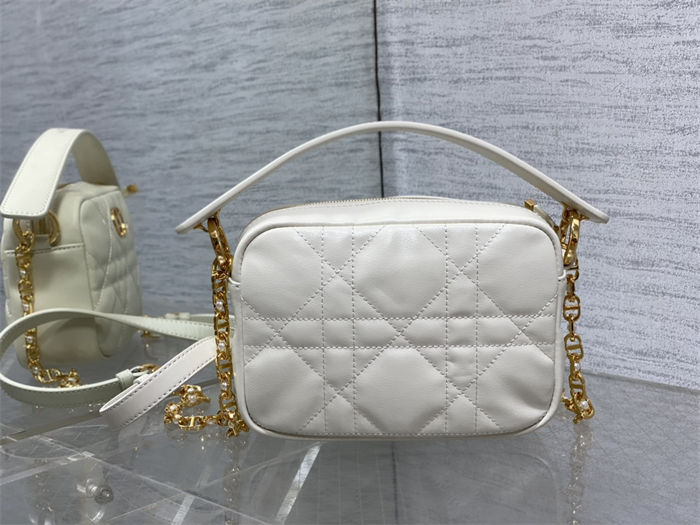 Small Dior Caro Top Handle Camera Bag Macrocannage Calfskin Latte High