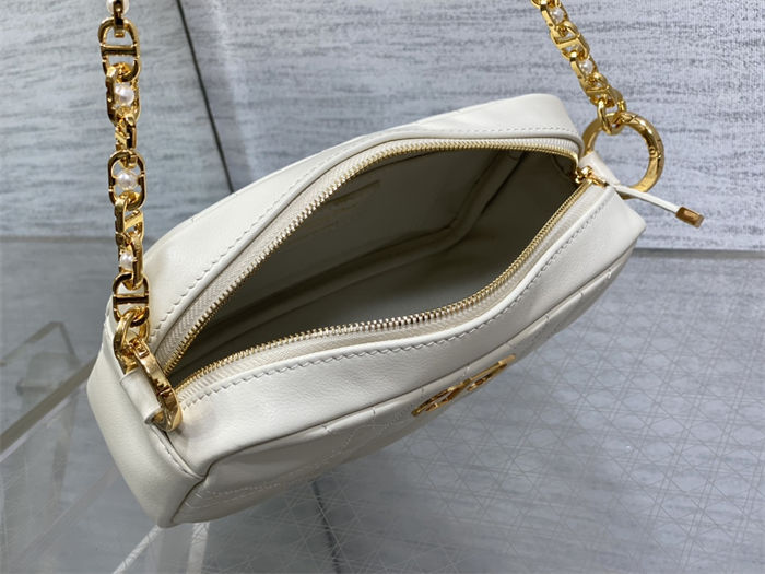 Small Dior Caro Top Handle Camera Bag Macrocannage Calfskin Latte High