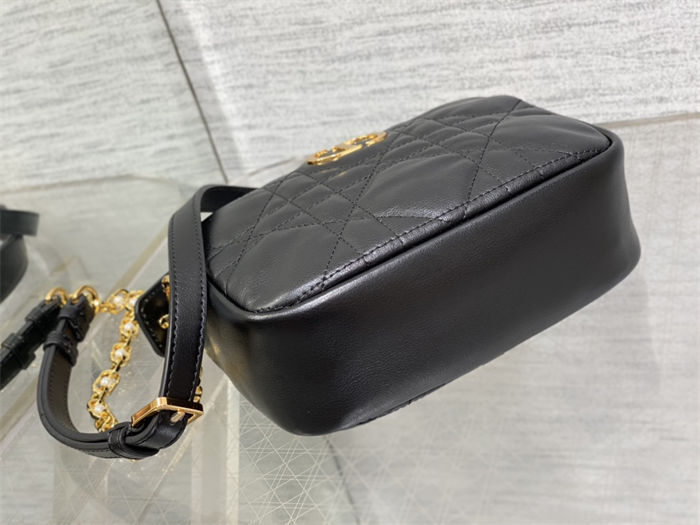 Small Dior Caro Top Handle Camera Bag Macrocannage Calfskin Black High