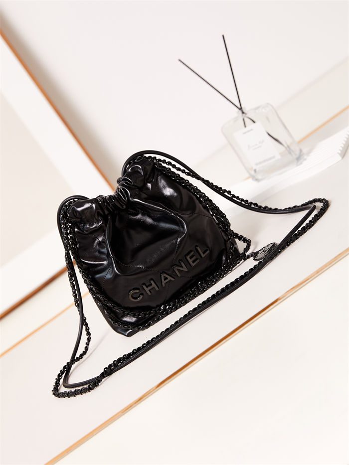 Chanel 22 MINI HANDBAG Shiny Calfskin Black & Black-Tone Metal AS3980 High