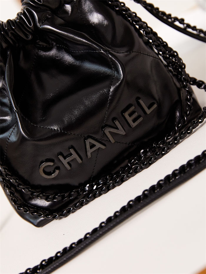 Chanel 22 MINI HANDBAG Shiny Calfskin Black & Black-Tone Metal AS3980 High