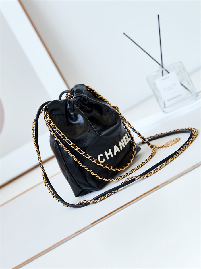 Chanel 22 MINI HANDBAG Shiny Calfskin Black & Gold-Tone Metal AS3980 High