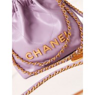 Chanel 22 MINI HANDBAG Shiny Calfskin Purple & Gold-Tone Metal AS3980 High