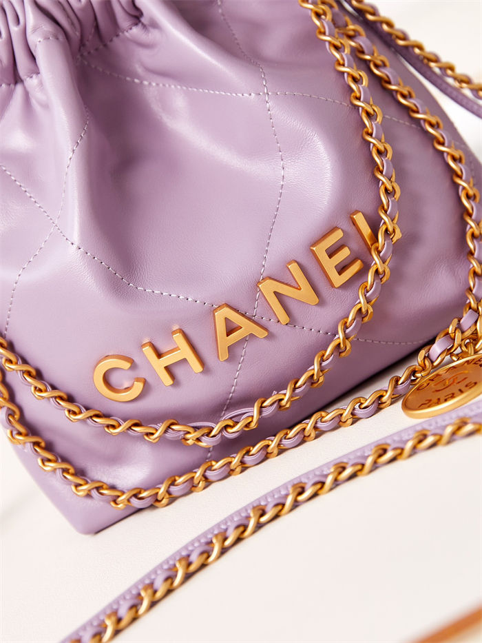 Chanel 22 MINI HANDBAG Shiny Calfskin Purple & Gold-Tone Metal AS3980 High