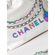 Chanel 22 MINI HANDBAG Shiny Calfskin White & Rainbow Metal AS3980 High