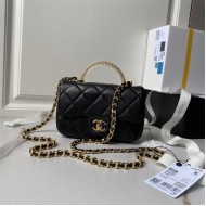 Chanel MINI FLAP BAG WITH TOP HANDLE AS4847 Lambskin, Resin & Gold-Tone Metal Black A