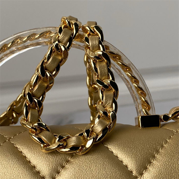 Chanel MINI FLAP BAG WITH TOP HANDLE AS4847 Lambskin, Resin & Gold-Tone Metal Gold A