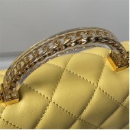 Chanel MINI FLAP BAG WITH TOP HANDLE AS4847 Lambskin, Resin & Gold-Tone Metal Yellow A