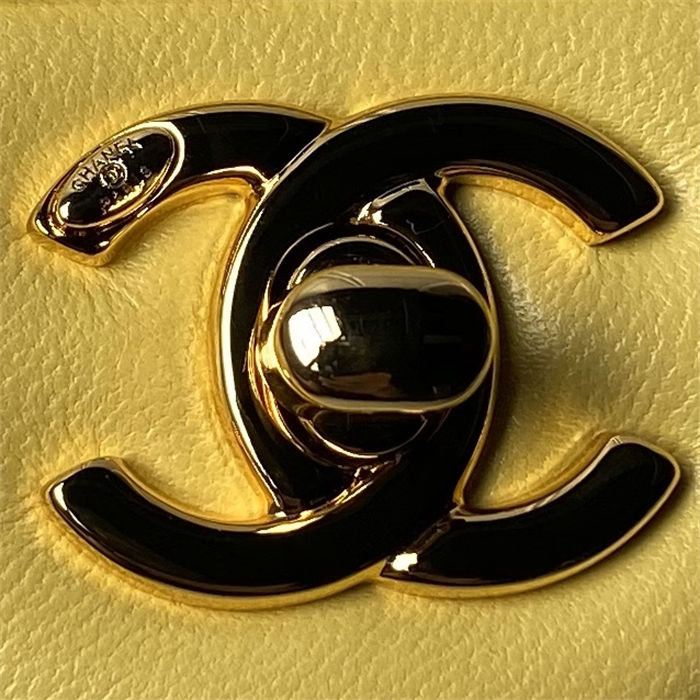 Chanel MINI FLAP BAG WITH TOP HANDLE AS4847 Lambskin, Resin & Gold-Tone Metal Yellow A