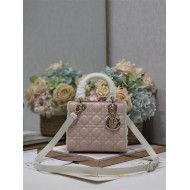 Two-Tone Small Lady Dior Bag Two-Tone Cannage Lambskin Latte and Powder Pink High