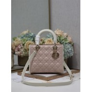 Two-Tone Medium Lady Dior Bag Two-Tone Cannage Lambskin Latte and Powder Pink High