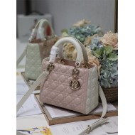 Two-Tone Medium Lady Dior Bag Two-Tone Cannage Lambskin Latte and Powder Pink High