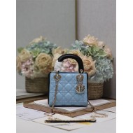 Two-Tone Mini Lady Dior Bag Two-Tone Cannage Lambskin Sky Blue and Black High