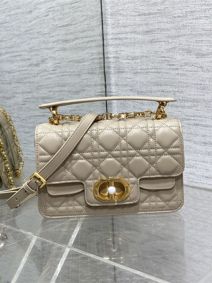 Small Dior Jolie Top Handle Bag Cannage Calfskin Beige High