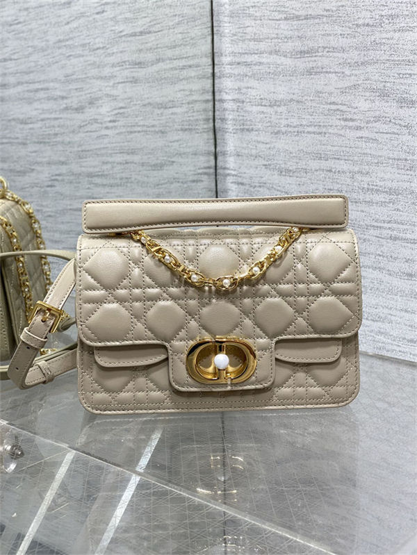 Small Dior Jolie Top Handle Bag Cannage Calfskin Beige High