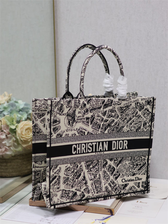 LARGE Dior BOOK TOTE Plan de Paris Embroidery Beige High