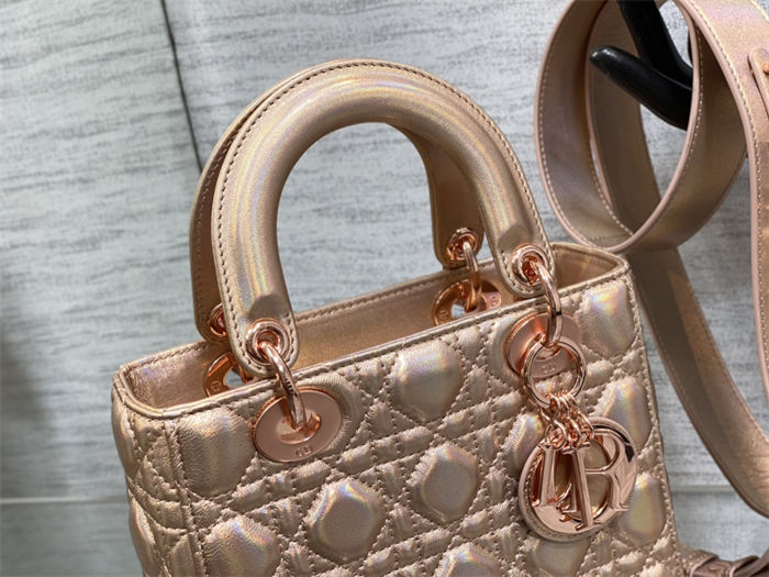 SMALL LADY Dior MY ABCDior BAG Cannage Lambskin Iridescent Metallic Rose Gold-Tone High