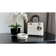 Two-Tone Small Lady Dior Bag Two-Tone Cannage Lambskin Latte and Black High