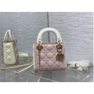 Two-Tone Mini Lady Dior Bag Two-Tone Cannage Lambskin Latte and Powder Pink High