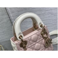 Two-Tone Mini Lady Dior Bag Two-Tone Cannage Lambskin Latte and Powder Pink High