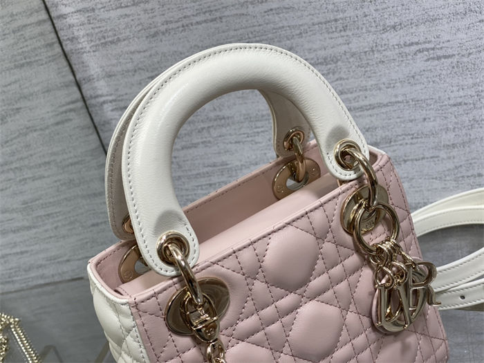 Two-Tone Mini Lady Dior Bag Two-Tone Cannage Lambskin Latte and Powder Pink High