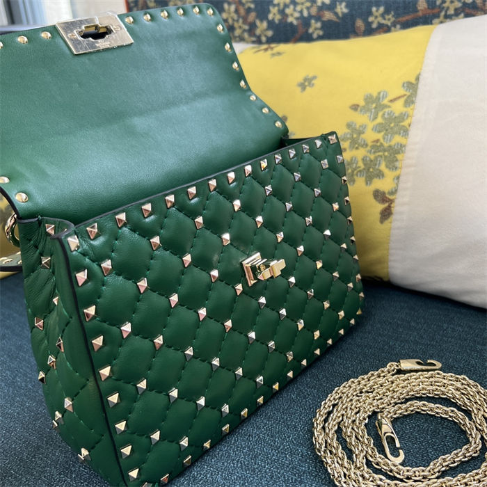 Valentino Spike Medium Bag Lambskin Green High